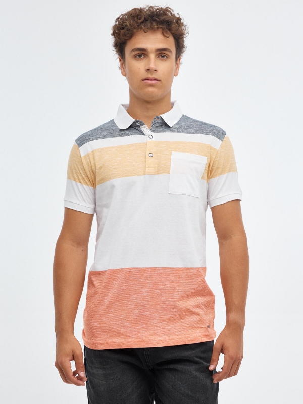 Coloured striped polo shirt red middle front view
