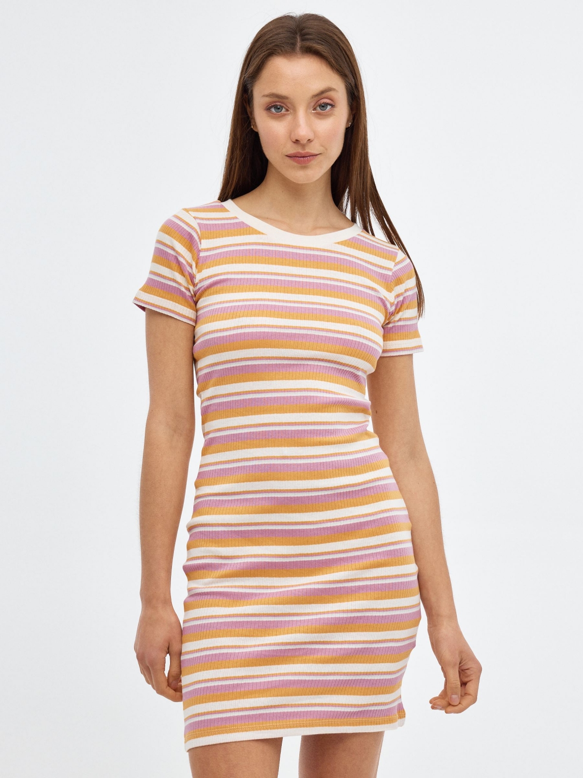 Striped fitted mini dress multicolor middle front view