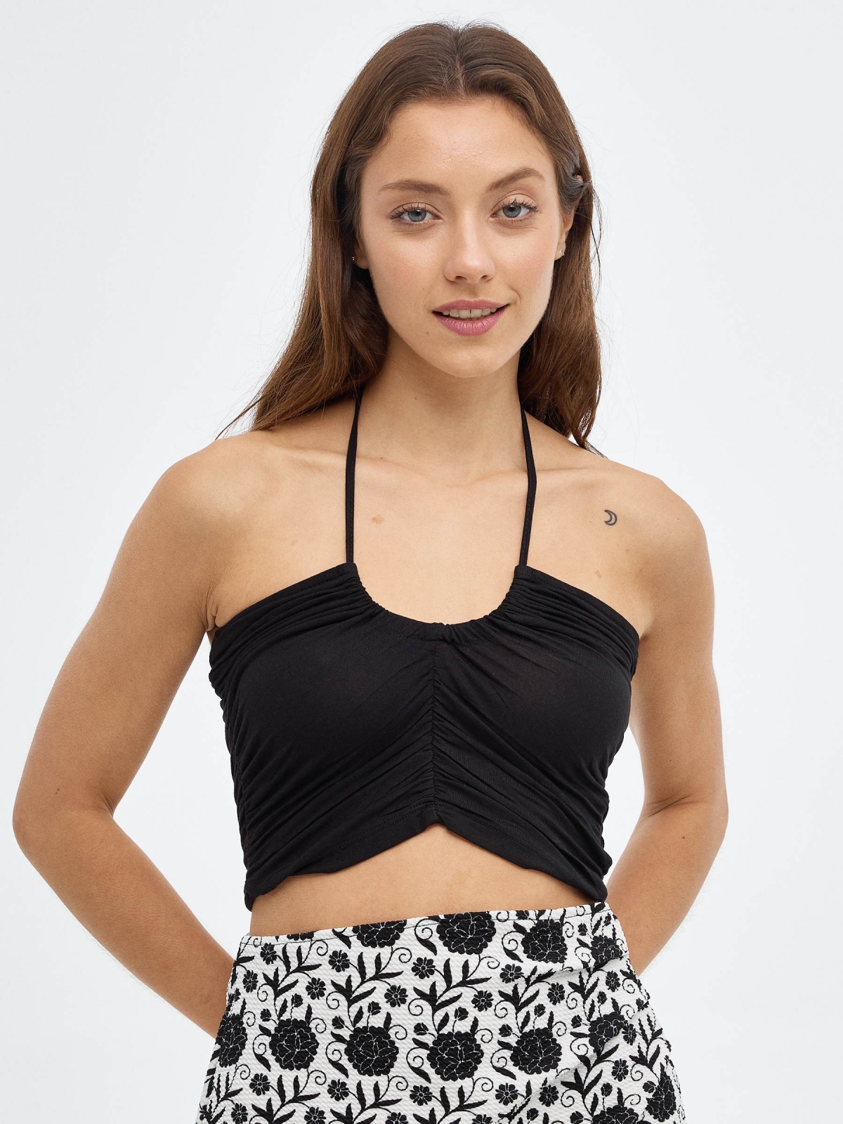 Top with knotted straps black middle front view