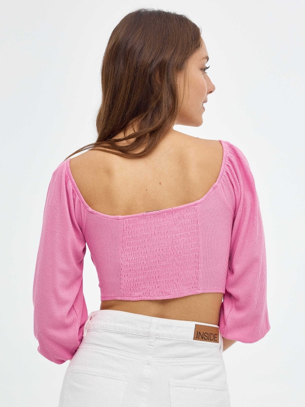 Crop top with lace up magenta middle back view