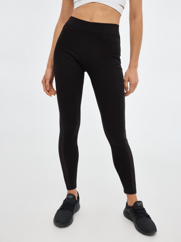Knitted leggings with mesh detail black middle front view