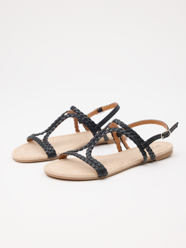 Sandal with straps black/beige 45º front view