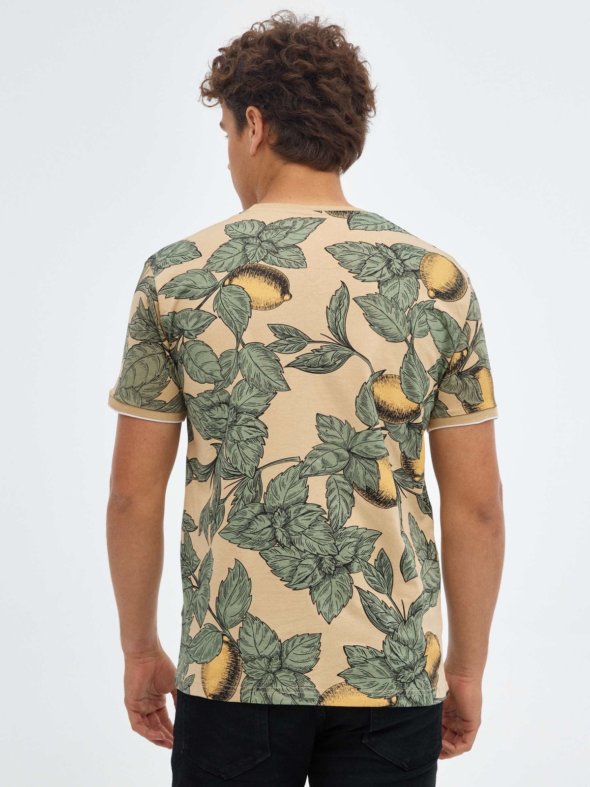 Fruit print t-shirt sand middle back view