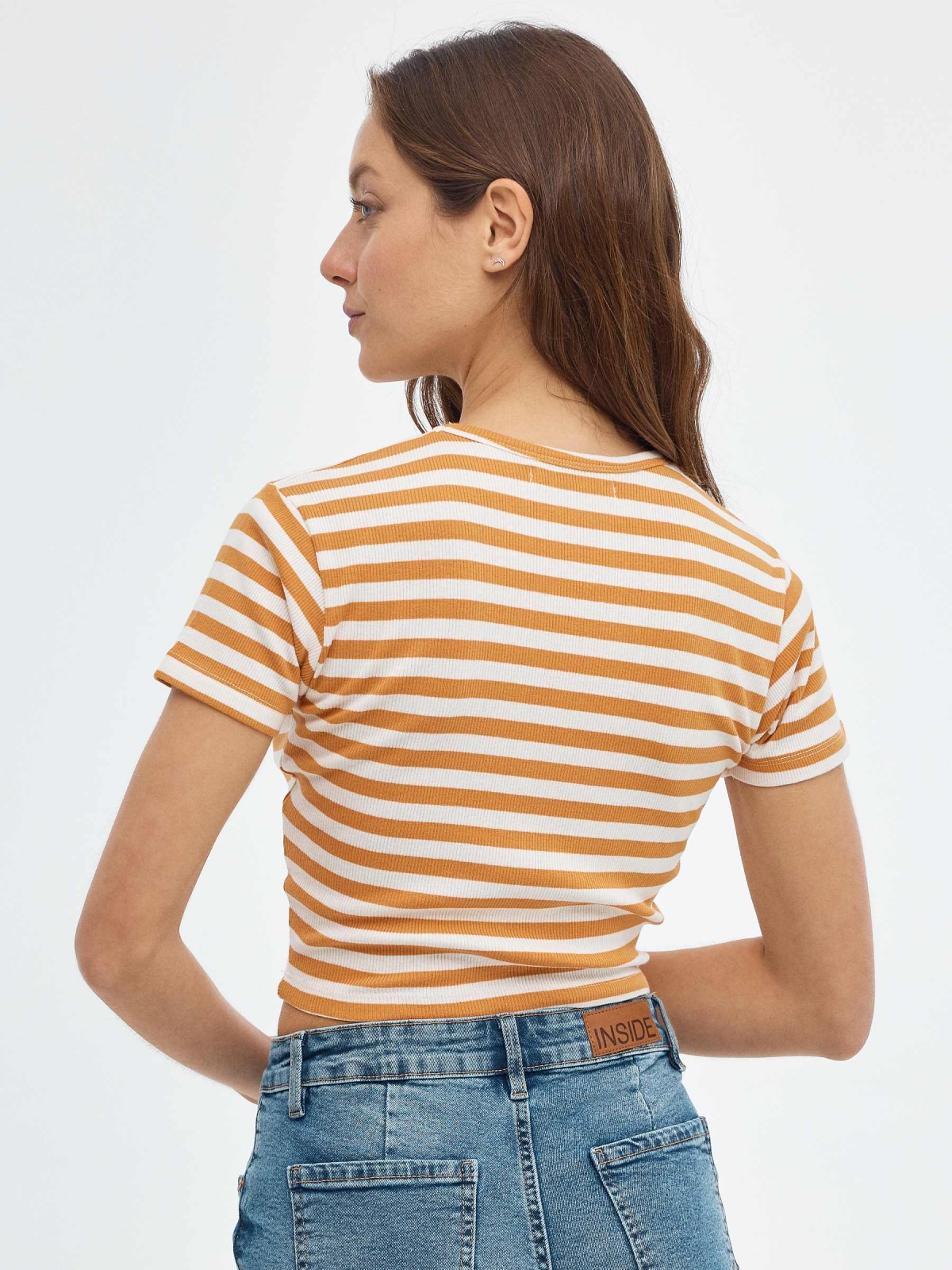 Striped crop top brown middle back view