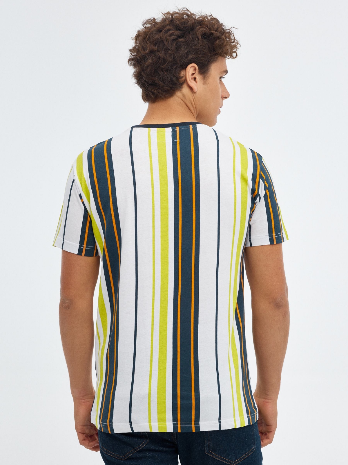 Multicoloured striped T-shirt white middle back view