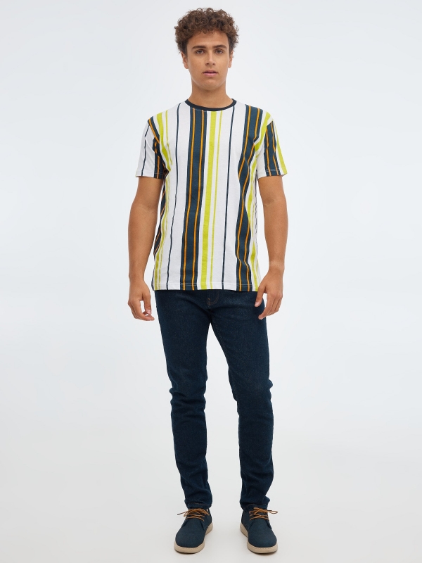 Multicoloured striped T-shirt white front view