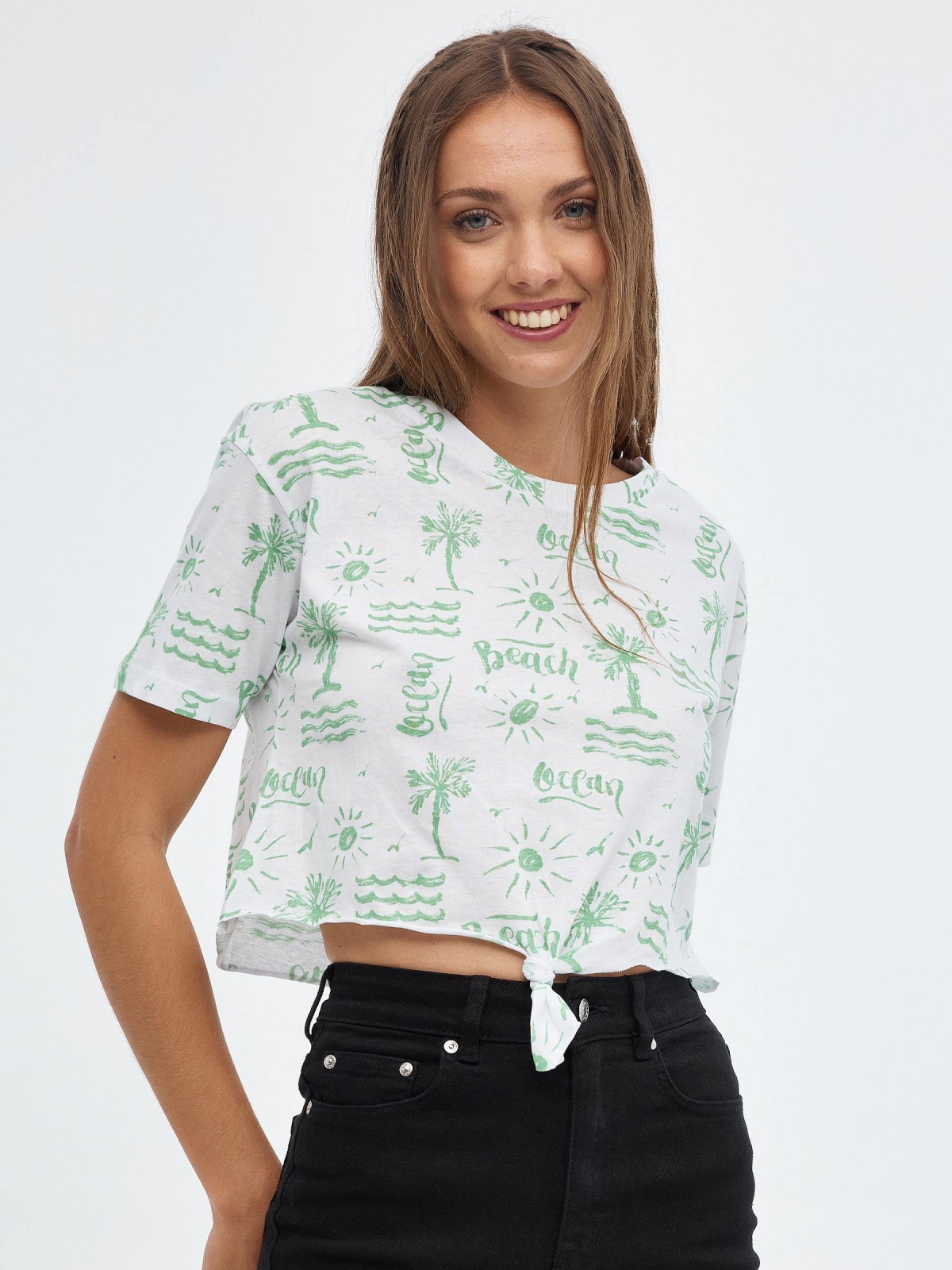 All over print knot t-shirt white middle front view