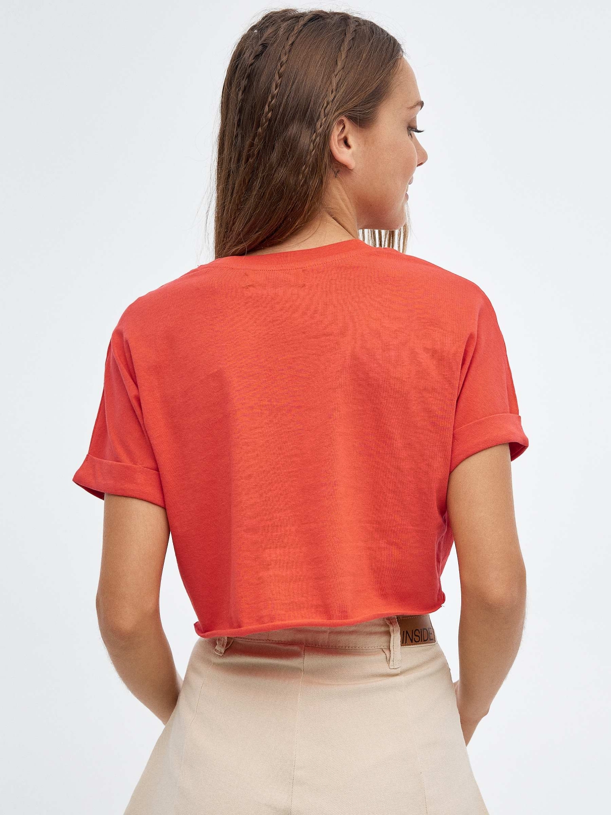 T-shirt crop da cerejeira vermelho vista meia traseira