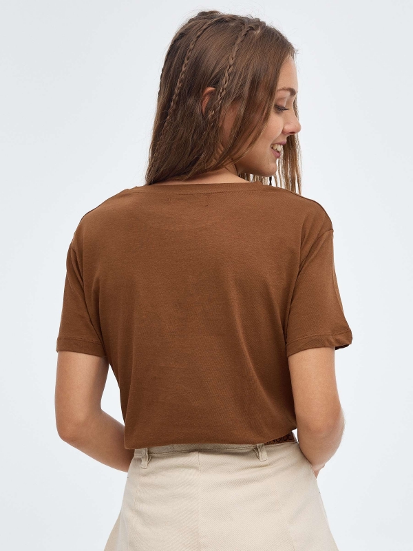 Happyness oversized T-shirt dark brown middle back view