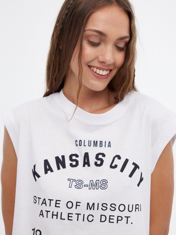 T-Shirt de Kansas City branco vista detalhe