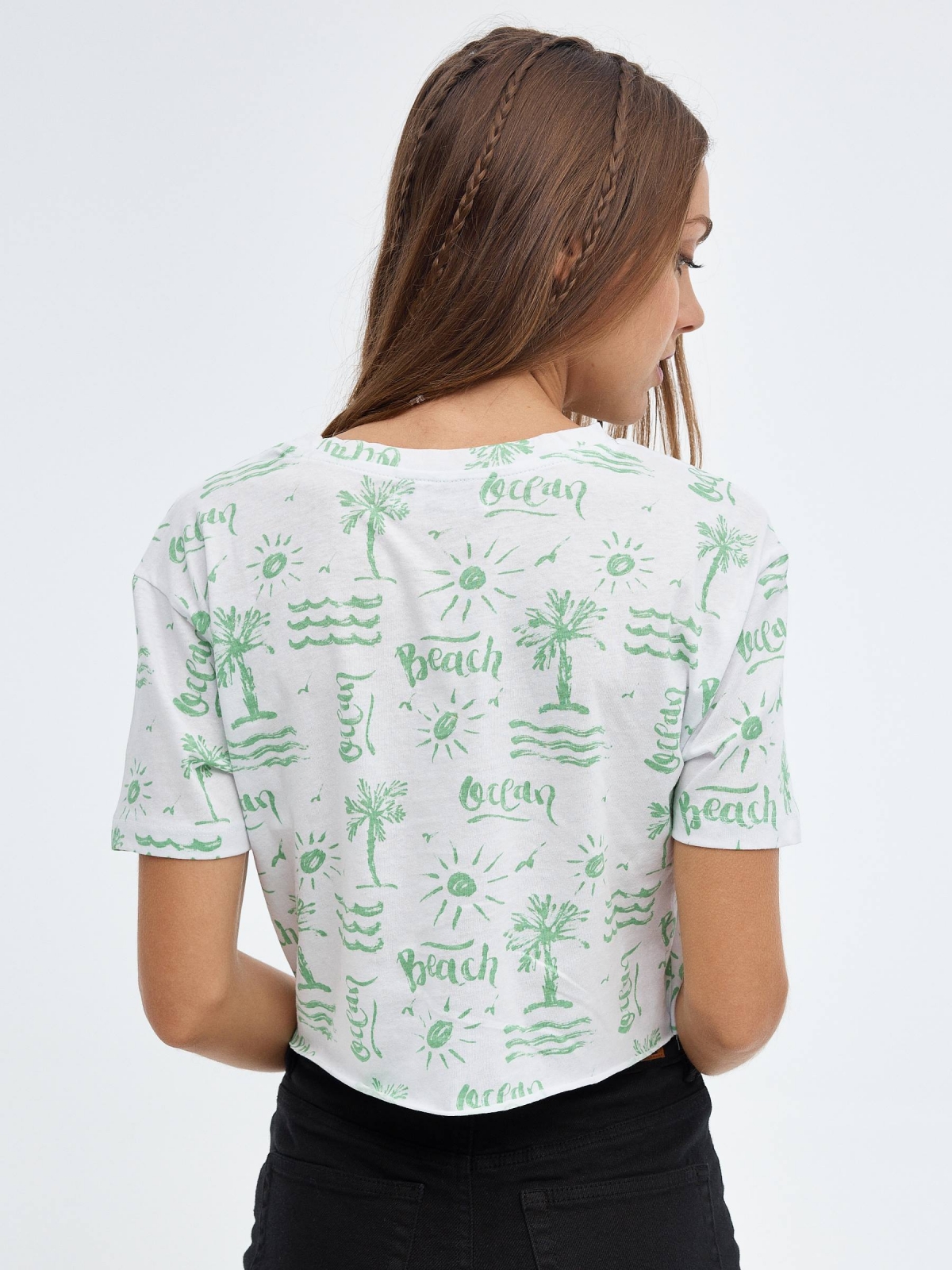 All over print knot t-shirt white middle back view