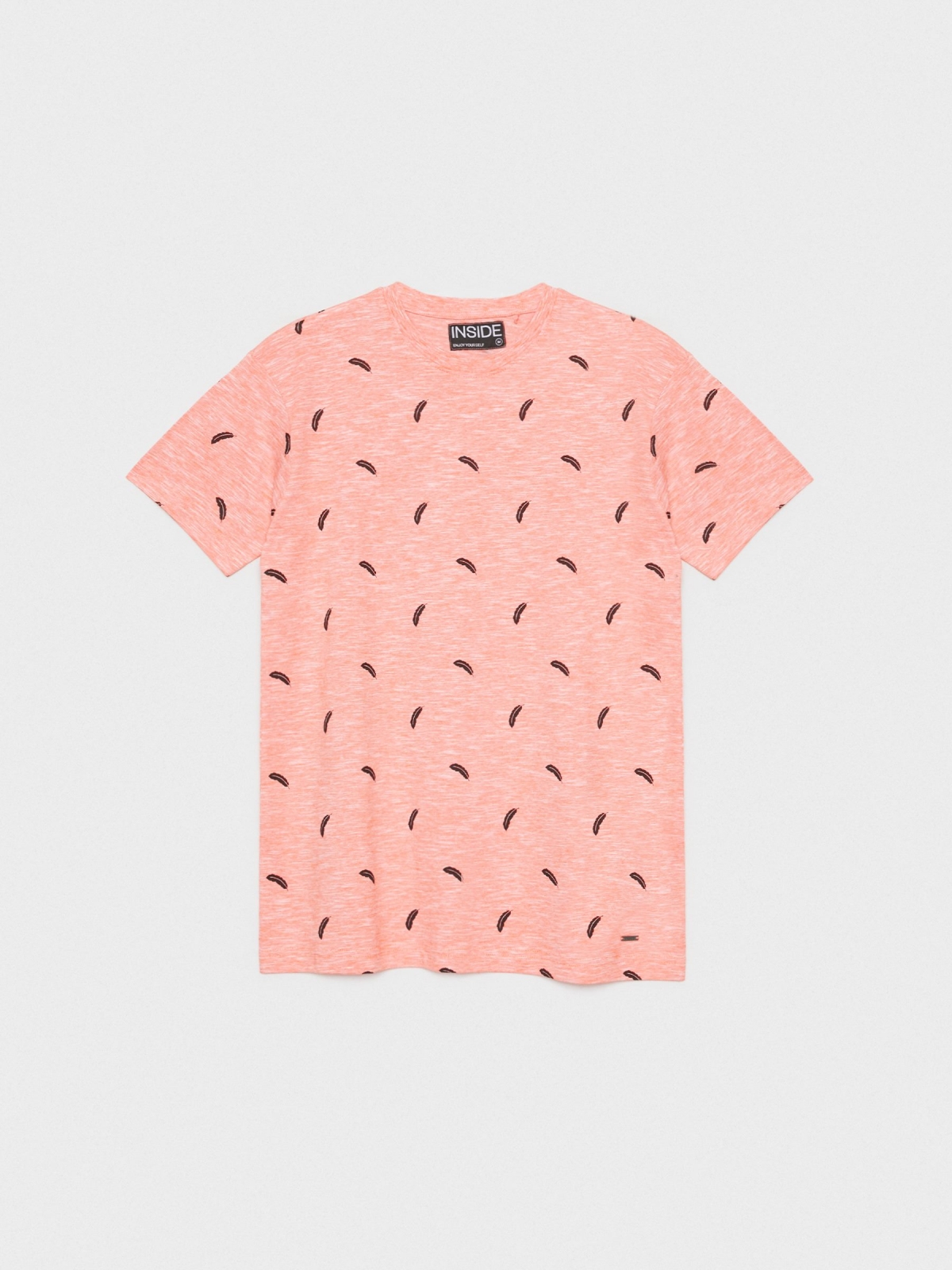  T-shirt com estampa de penas laranja