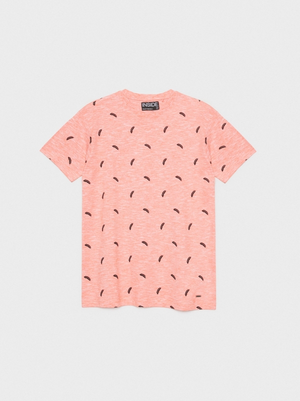  T-shirt com estampa de penas laranja