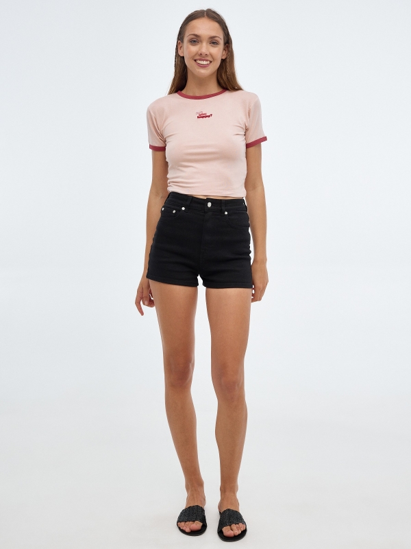 Embroidered crop top mauve front view