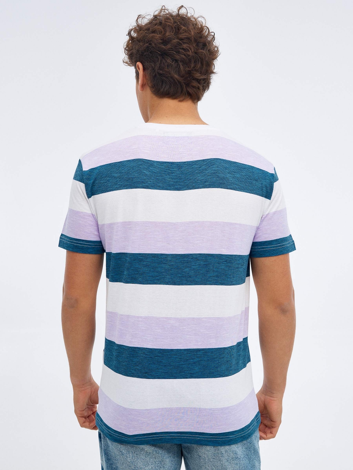 Tricolour striped T-shirt mauve middle back view