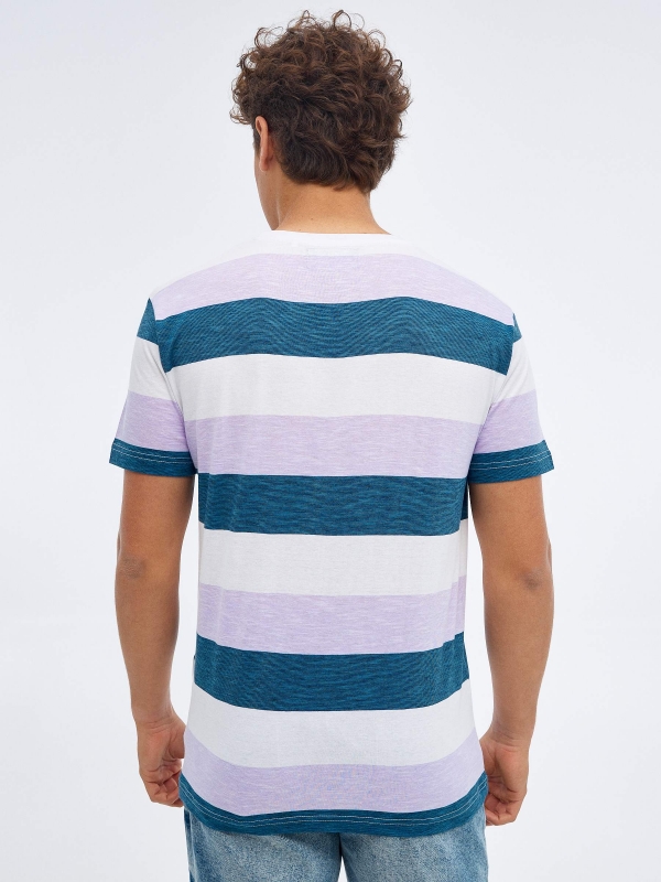 Camiseta de rayas tricolor malva vista media trasera