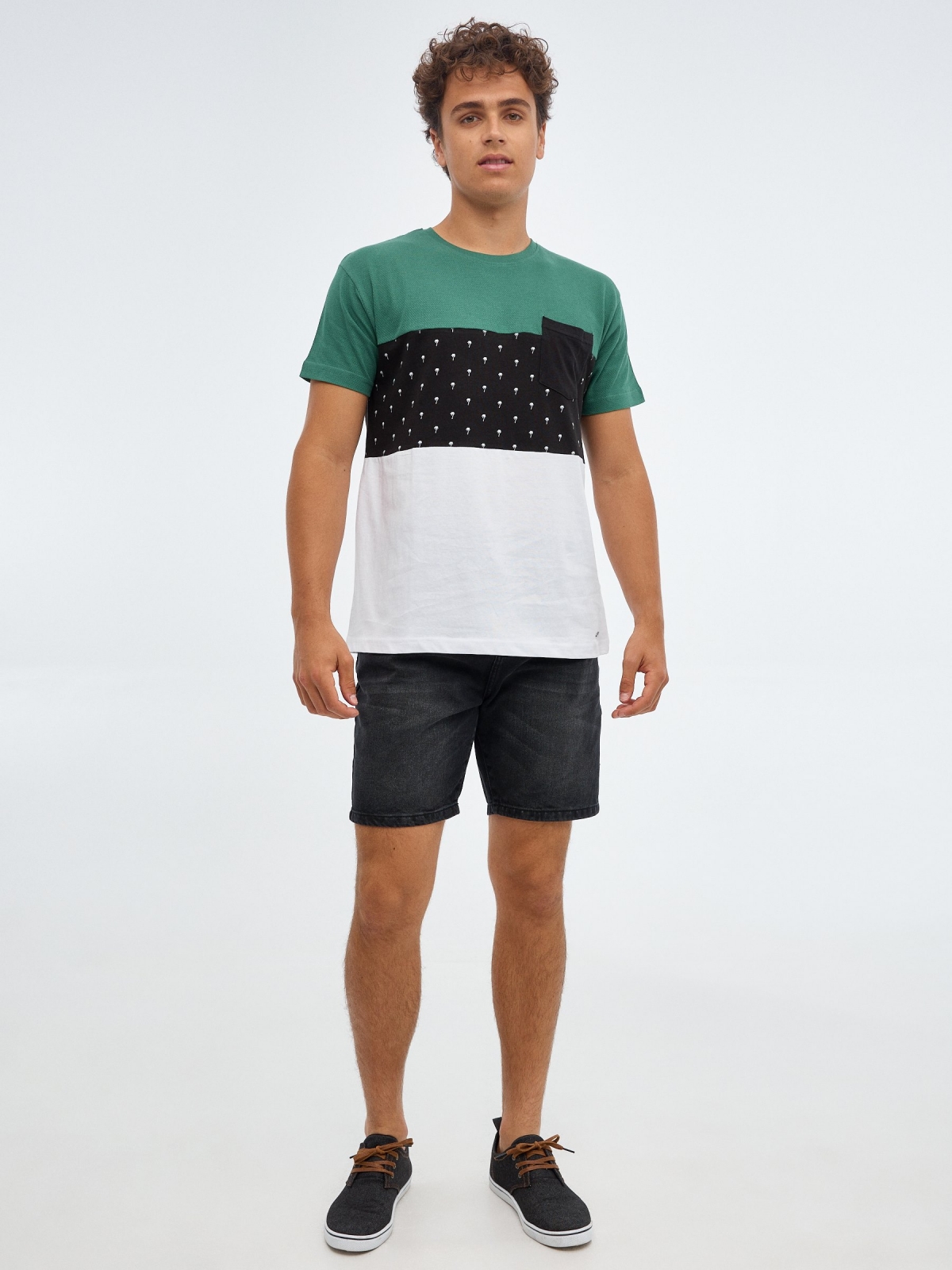 Colour block t-shirt with polka dots white front view
