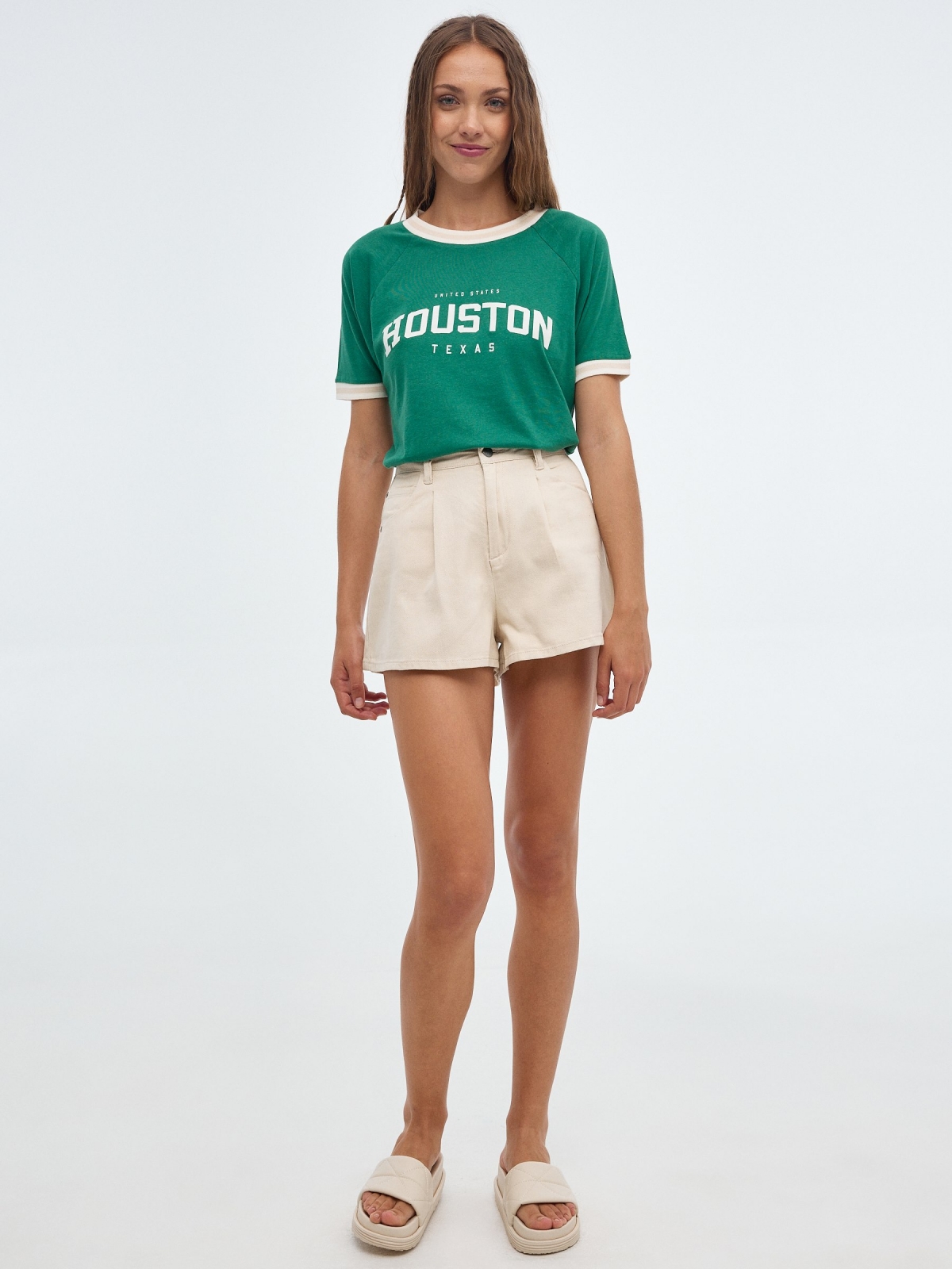 T-shirt Houston Texas verde vista geral frontal