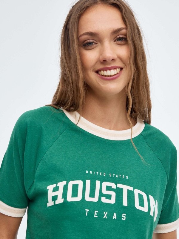 T-shirt Houston Texas verde vista detalhe