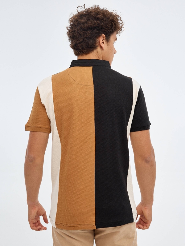 Polo shirt mao colour block black middle back view