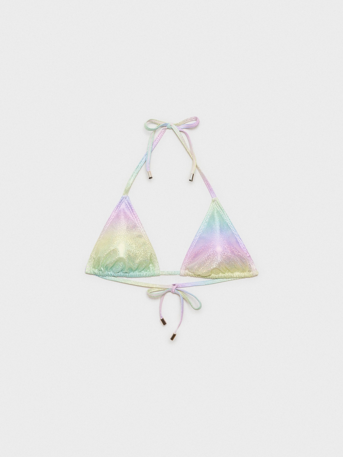  Top triangular de bikini com brilho multicolorido