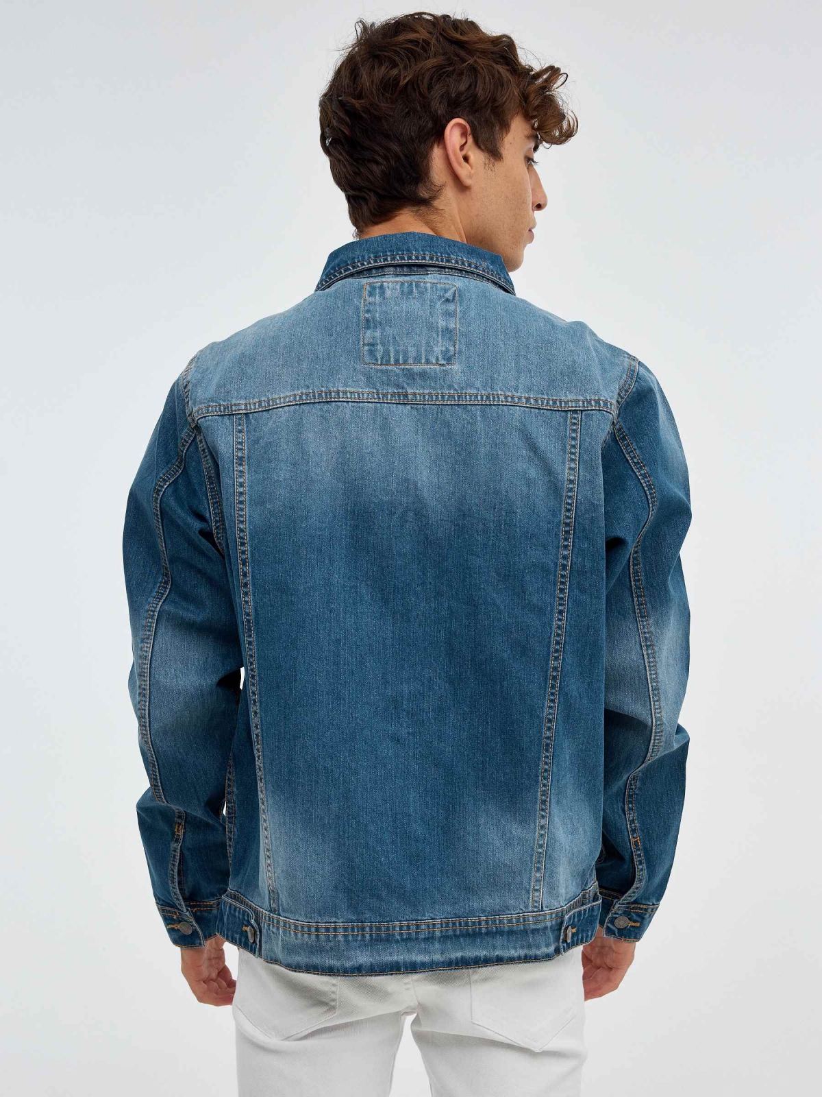 Denim jacket with pockets blue middle back view