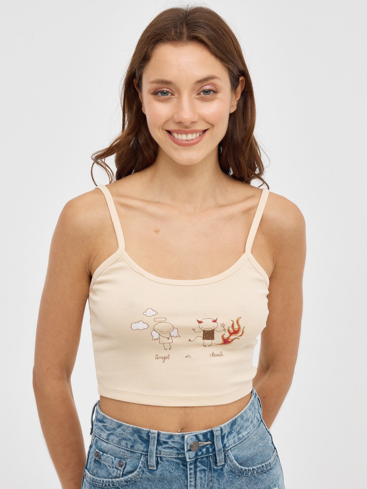 Crop top Angel or Devil sand middle front view