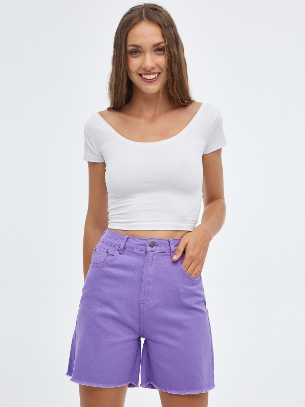Vintage denim shorts lilac middle front view