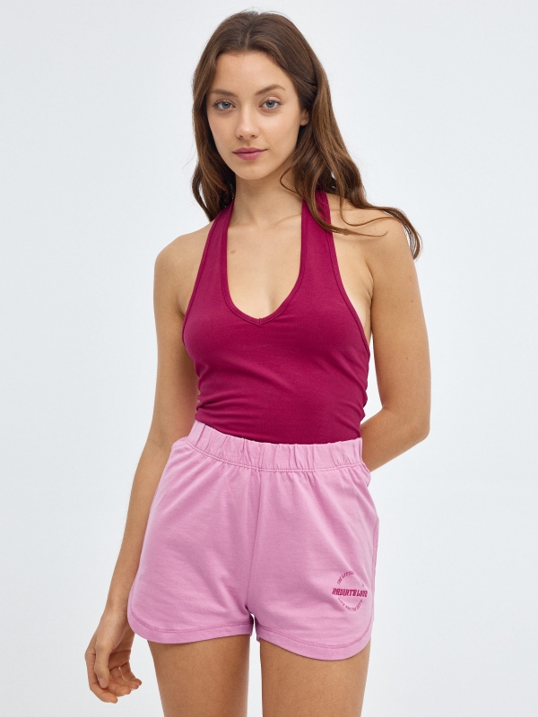 Graphic knit shorts magenta middle front view