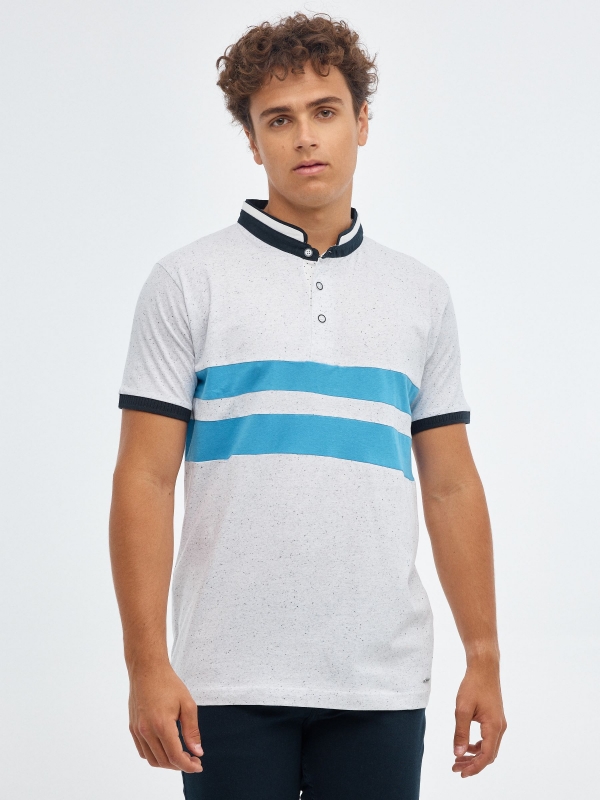 Basic polo shirt with two stripes white middle front view