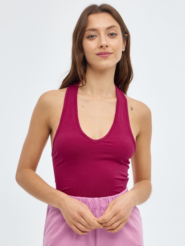 Knotted crop top garnet middle front view