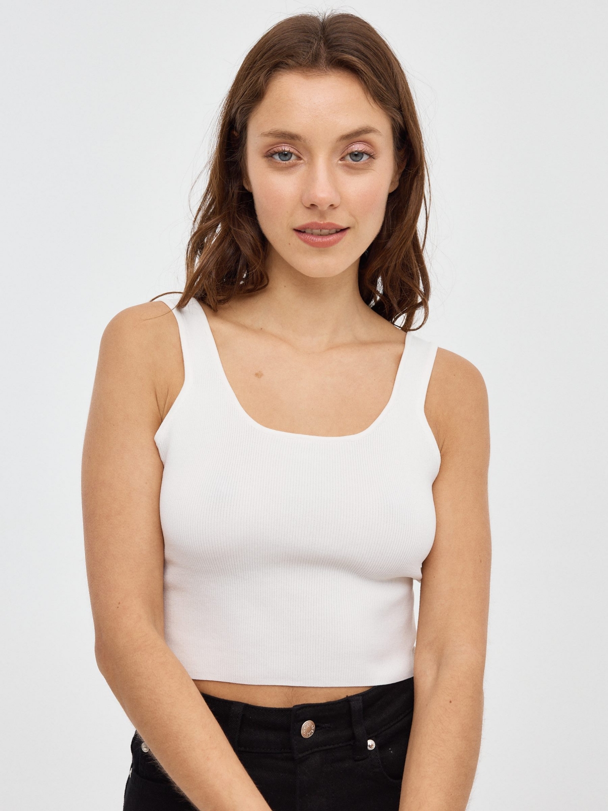 Crop top cross back white middle front view