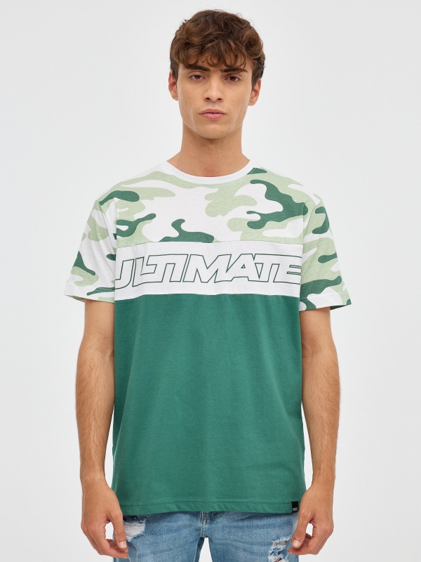 T-shirt Multi-impressão verde vista meia frontal