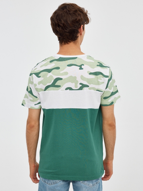 Multi-print T-shirt green middle back view