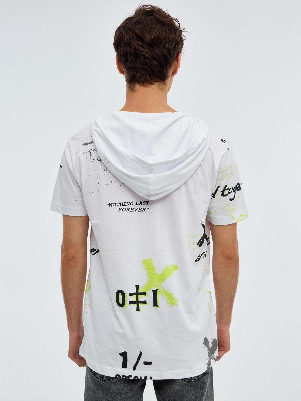 Hooded string t-shirt white middle back view