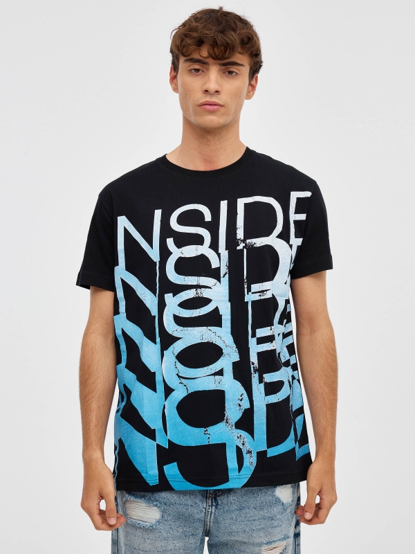 INSIDE print T-shirt black middle front view