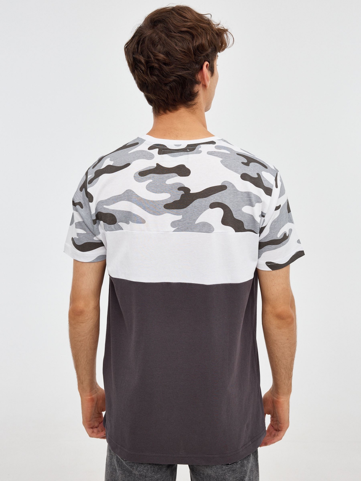 Multi-print T-shirt dark grey middle back view
