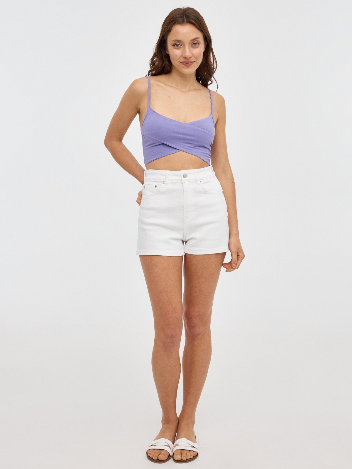 Slim fit crossover crop top lilac front view