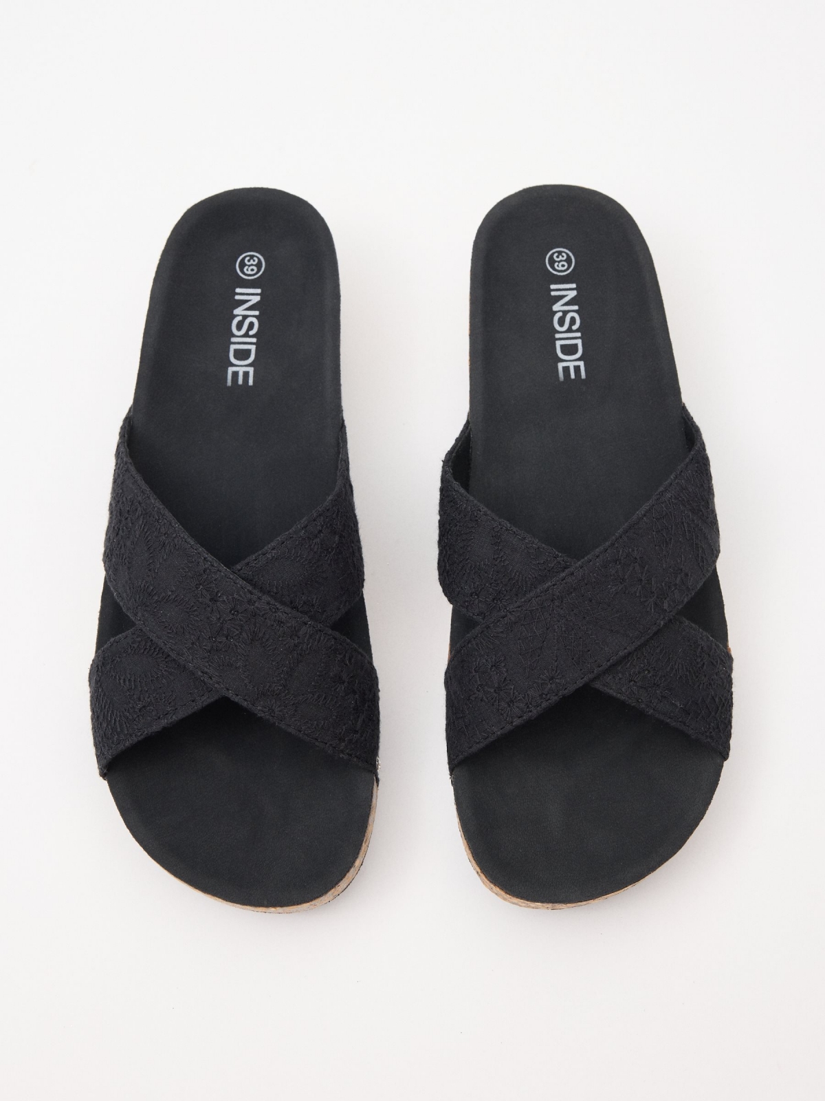 Wedge with embroidered strips black detail view
