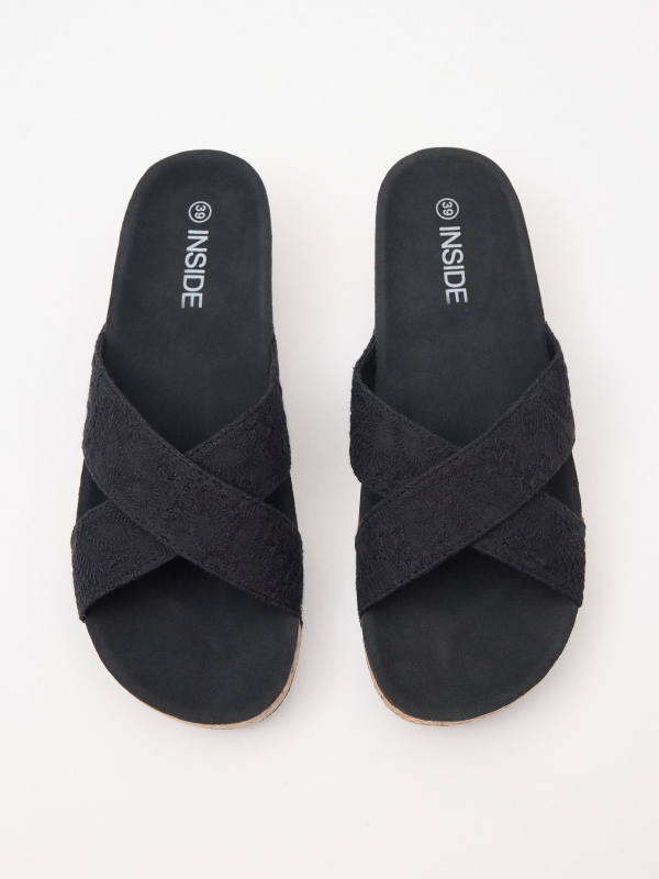 Wedge with embroidered strips black detail view