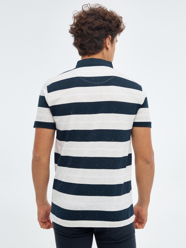 Mao woven striped polo shirt navy middle back view