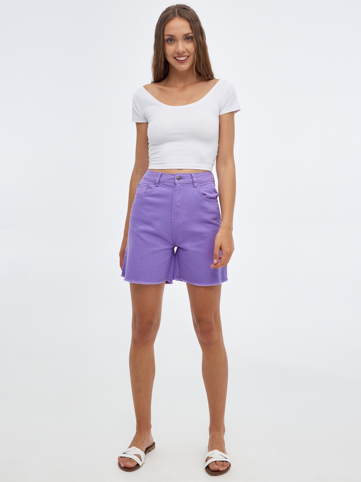 Vintage denim shorts lilac front view