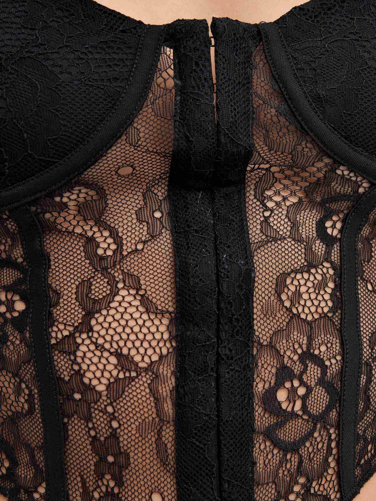 Crop top lace corset black detail view
