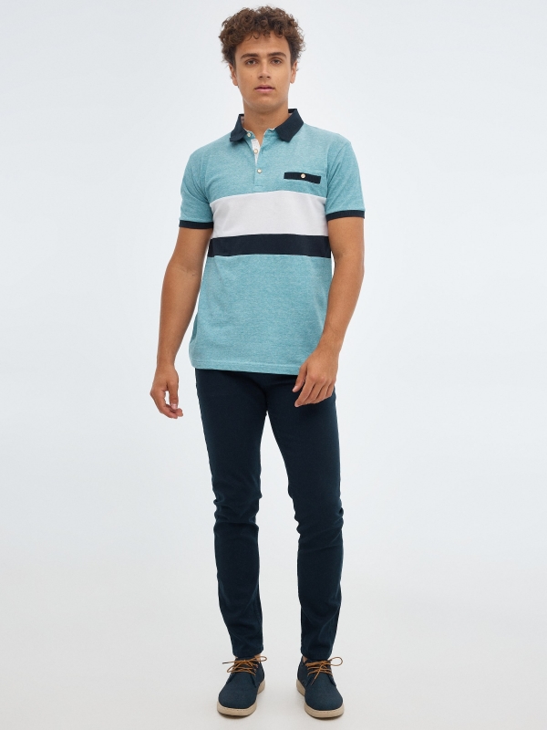 Tricolor polo shirt emerald front view