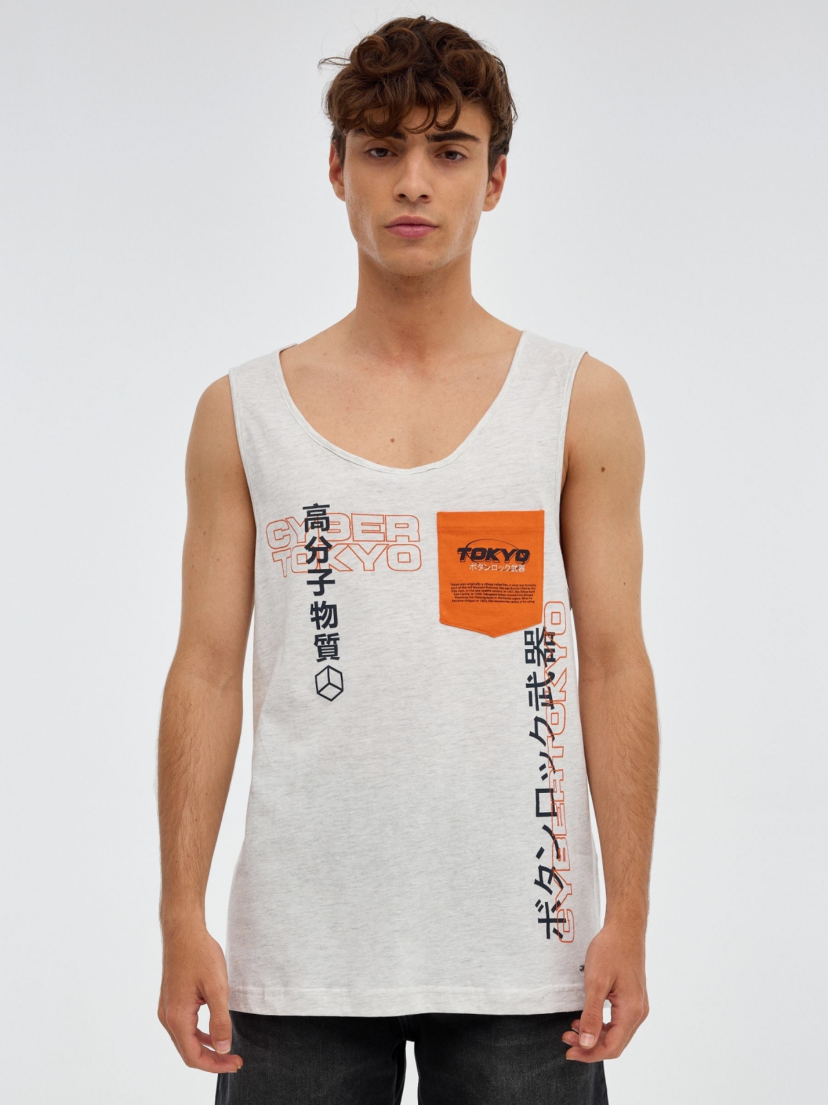 T-shirt do tanque de Tokyo cinza vista meia frontal