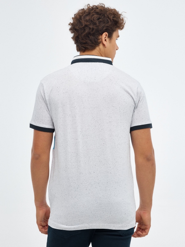 Basic polo shirt with two stripes white middle back view