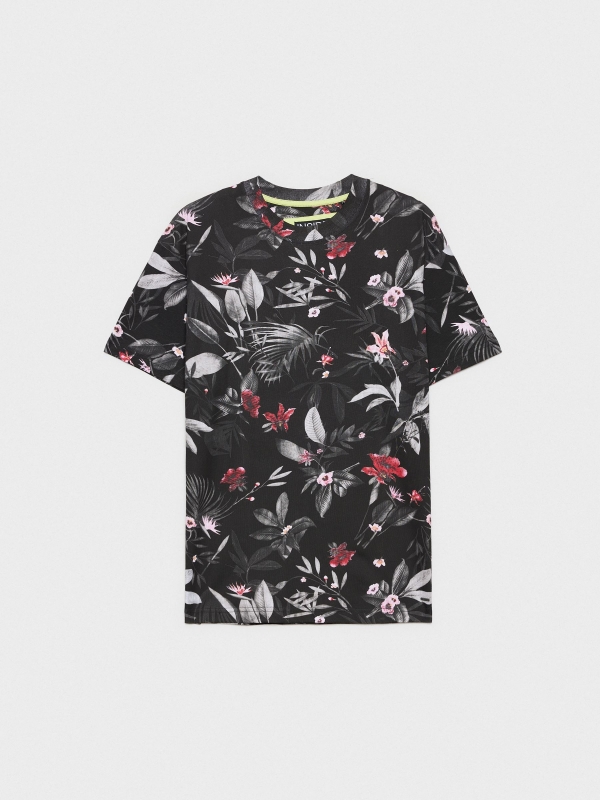  T-shirt floral oversized preto