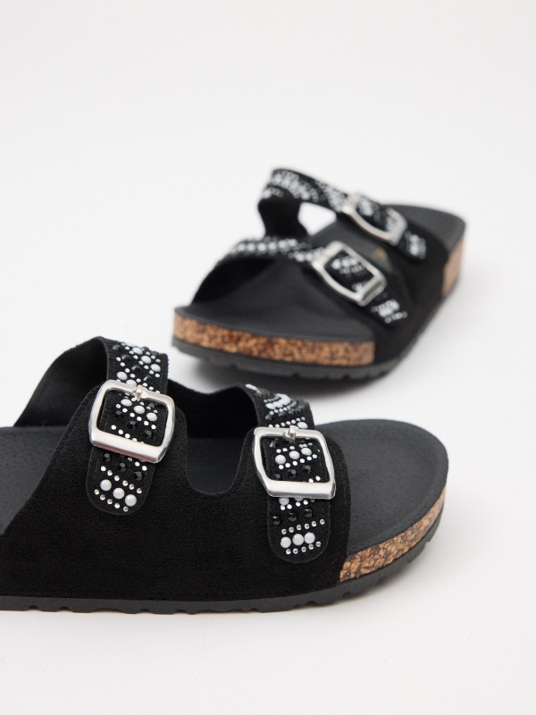 Studded buckle sandals black detail view