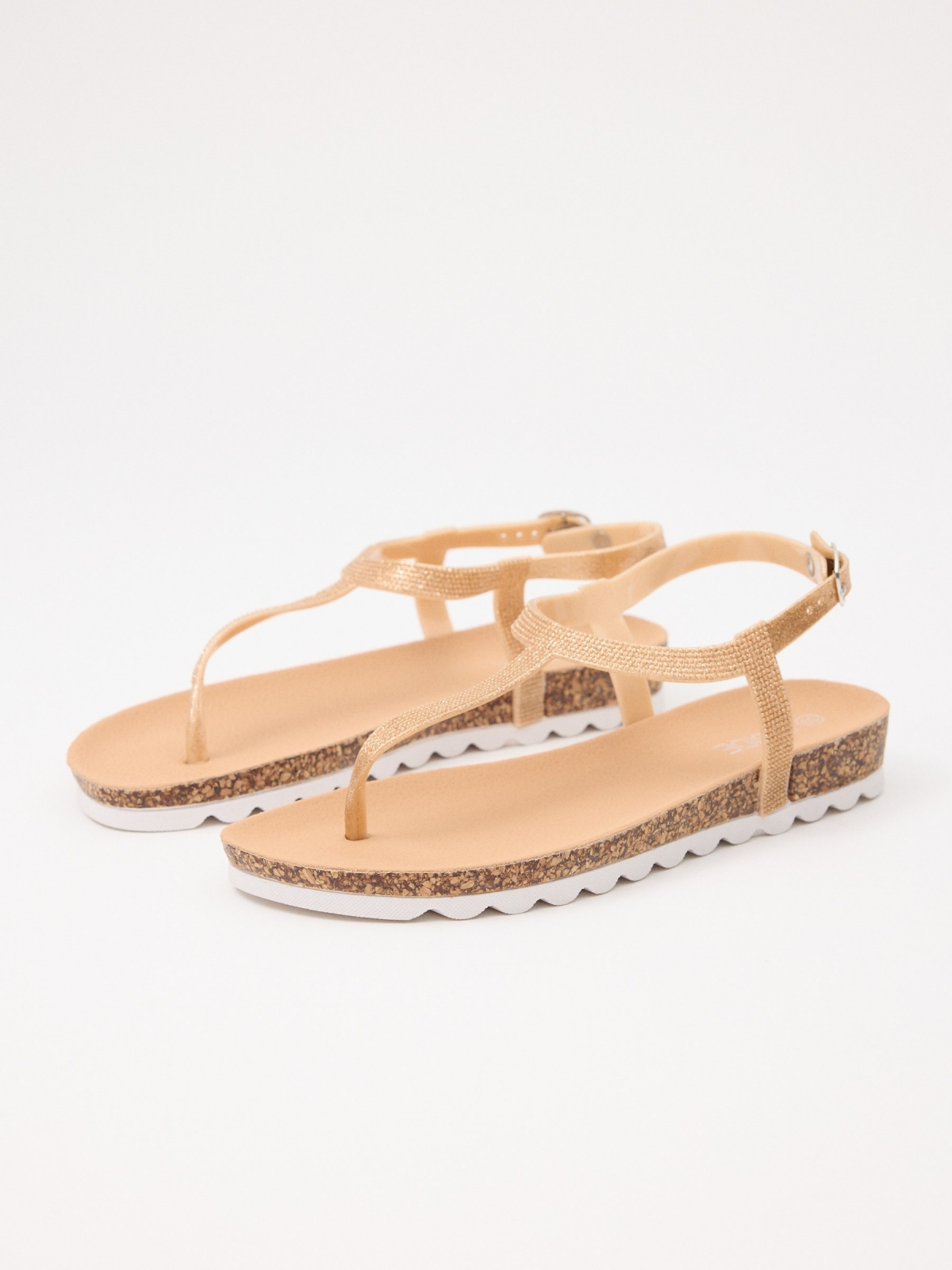 Platform toe sandal with glitter golden/silver 45º front view
