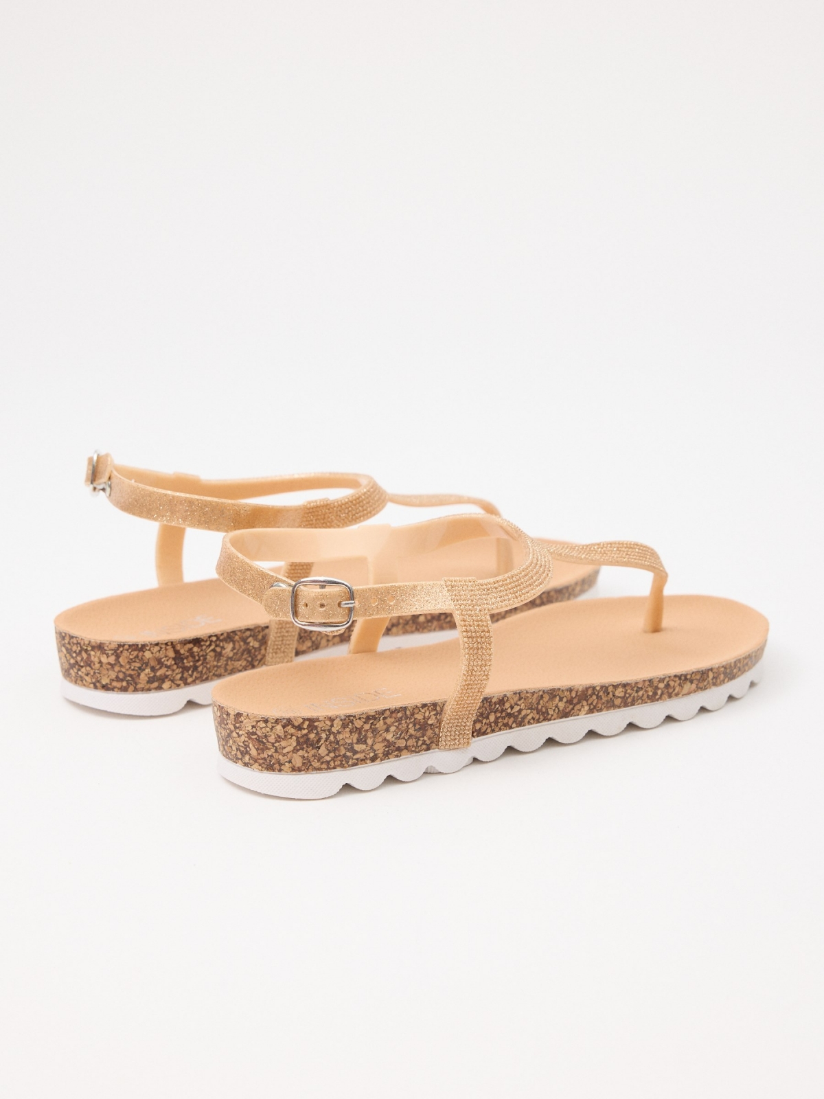 Platform toe sandal with glitter golden/silver 45º back view